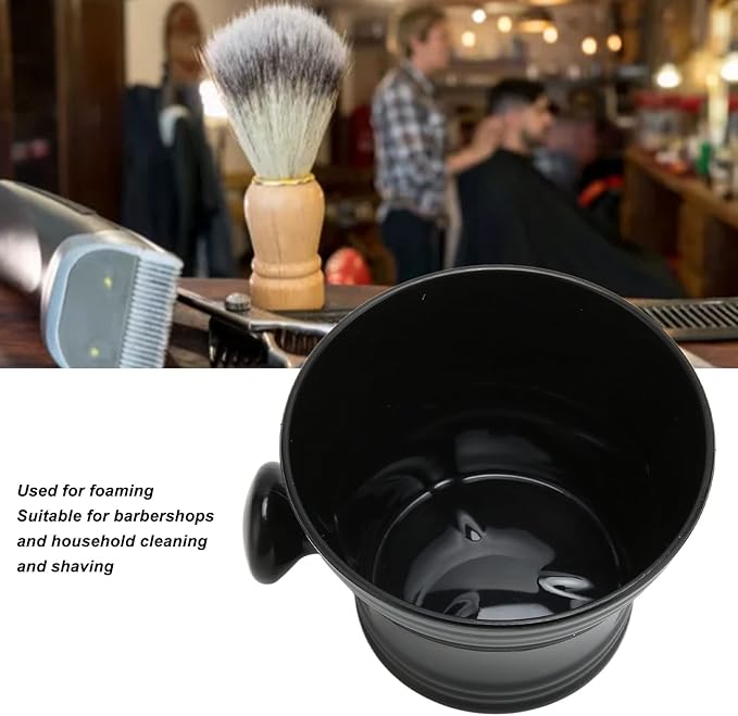 Shaving Bowl, Large Capacity Portable Black Shaving Soap Bowl Shave Mug with Comfortable Grip Handle for Barber and Home Use