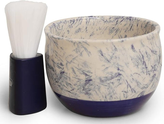 ETROVES Ceramic Shaving Bowl | Scuttle Leather Bowl for Men, Easy Leather Soap Bowl, 4 Inch, White Blue