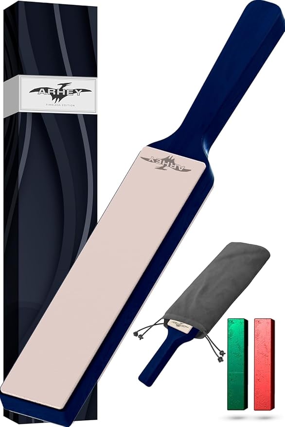 Leather Strop for Knife Sharpening Made from Premium Italian Leather, 14" Knife Strop with Storage Bag and 2 Polishing Compound for Various Knives, Razors, Axes, Chisels and Knives, Blue