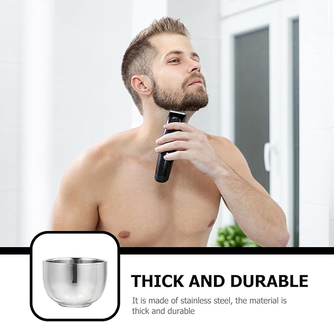 TEHAUX Men’s Stainless Steel Shaving Soap Bowls 2pcs Bubble Brush Vessels Silver Grooming Shave Accessories for Bathroom Use
