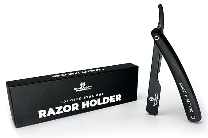 Gentlemen Republic Barber Exposed Straight Razor – Black Wood Edition | Professional Stainless Steel Blade Holder for Men’s Shaving & Beard Shaping – Straight Edge Barber Razor (Blades Not Included)