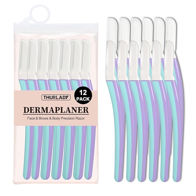 Dermaplane Razor for Women Face, Eyebrow Razor, Face Razors for Women Dermaplaning, Peach Fuzz Remover, Gentle Exfoliation & Facial Hair Removal, Travel Essentials, (12 pcs, Wisteria)