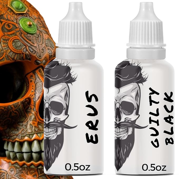 Anti-Aging Beard Oil for Men | Premium, Designer-Inspired Scents | 11 Natural Oils, Plant Retinol, Castor Oil for Growth | Masculine Luxury (Erus,Guilty Black) 2-0.5oz=1oz Sample Pack