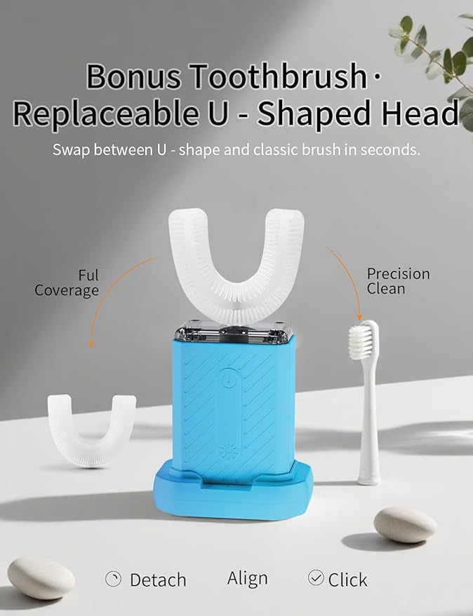 U-Shaped Electric Toothbrush, 4 Modes, 60-Second Clean, Magnetic Contact Charging, Travel-Friendly