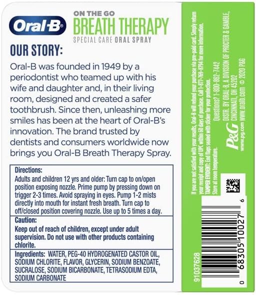 Oral-B Breath Therapy Spray for on-The-Go, Mild Mint, 0.21 fl oz (Pack of 3)