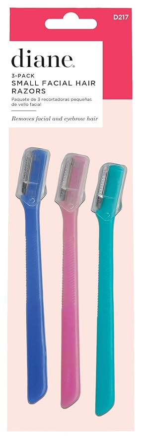 Diane D217 Small Eyebrow Facial Hair Shaper Trimmer, Dermaplaning Razor - 3 Pack