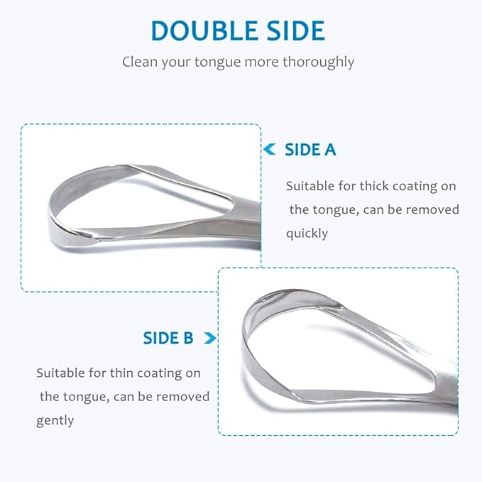 2-Pack Tongue Scraper, 100% 304 Surgical Stainless Steel Tongue Cleaner for Both Adults and Kids, Professional Reduce Bad Breath Metal Tongue Scrapers, Help Your Oral Hygiene (with 2 cases)