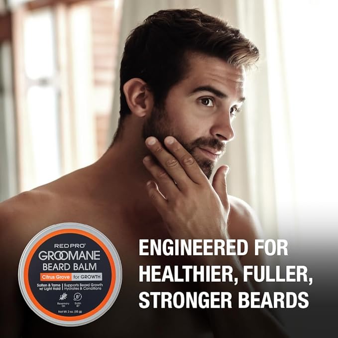 Red by Kiss Groomane Beard Balm, Soften & Tame, Light Hold, Promotes Full, Healthy Look Beard Strengthen Facial Hair, Reduce Breakage