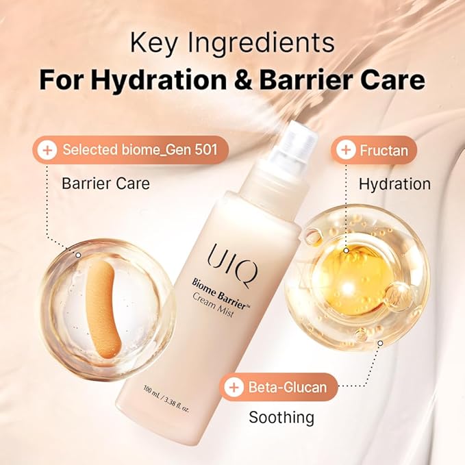 UIQ Biome Barrier Cream Mist - Facial Barrier Mist for Hydration & Skin Barrier Repair, Microbiome-Based Korean Skin Care, 3.38 fl oz