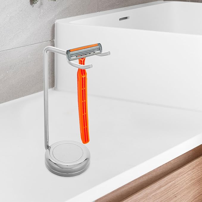 Cabilock Zinc Alloy Shaving Brush Razor Holder Stand for Men Soft Bristle Brush Rack with Base Organizer Bathroom Shaving Accessory Station for Manual Razor