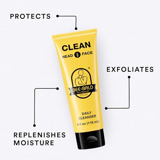 Bee Bald CLEAN Daily Head & Face Cleanser, Refreshes and Thoroughly Washes, Premium Bald Head Care for Men and Women, 4 fl Oz