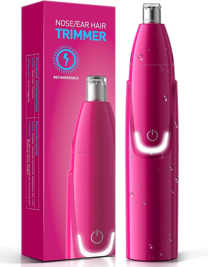 Rechargeable Ear and Nose Hair Trimmer - 2025 Professional Painless Eyebrow & Facial Hair Trimmer for Men Women, Powerful Motor and Dual-Edge Blades for Smoother Cutting Magenta