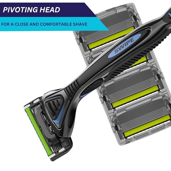 SWIPE Premium Men's 6-Blade Razor Kit (Flex Head Handle + 4 Refills) (No Trimmer)