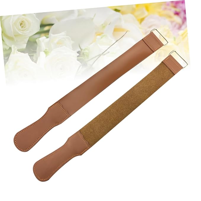 minkissy 2PCS Leather Sharpening Cloth Set Vintage Razor Strop for Straight Razors Scissors Fine Edges Durable Pure Leather Polishing Cloths with Hanging Eyelet for Easy Use