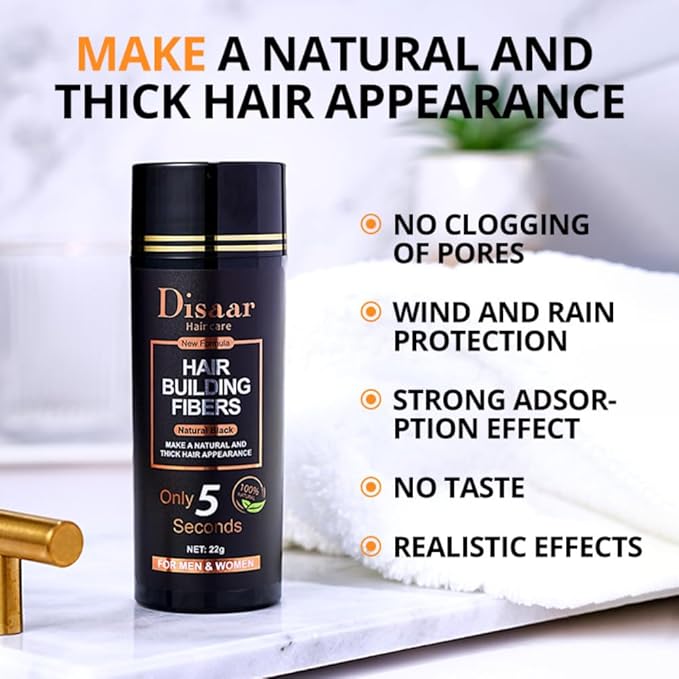 DISAAR BEAUTY Protein Fiber Thickening Hair Building Fibers Natural Black for Men and Women Keratin Fiber 22g / 0.78oz