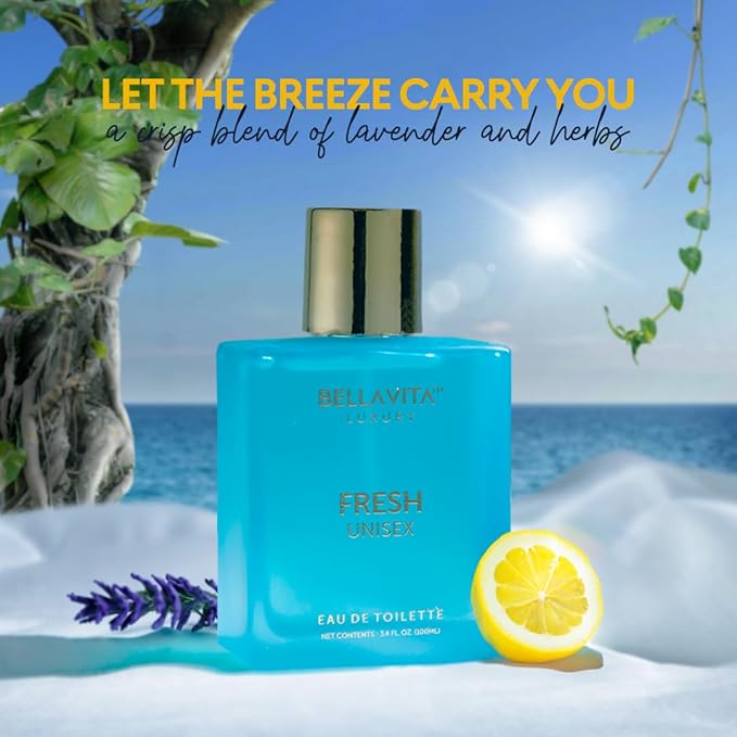 BellaVita Luxury Fresh Unisex Eau de Toilette (3.4 fl. oz.) | Long-Lasting Fragrances with Bergamot, Lavender, Ylang-Ylang & Sweet Almond | Fresh Toilette with French citrusy Notes