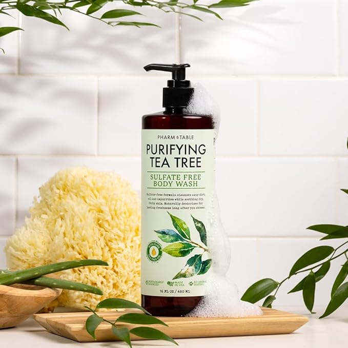 Soothing Tea Tree Body Wash Sulfate-Free Shower Gel – Nourishing Hydration Soothes Dry, Itchy Skin - Infused with Tea Tree oil, Mint, Vitamin E & Aloe, 16.2oz
