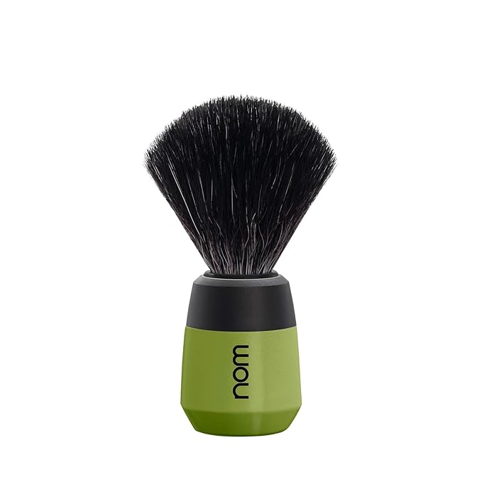 NOM Max Shaving Brush | Vegan Shave Brush for Shaving soaps and creams | sustainable eco-friendly and reusable | Exfoliating Shaving Brush | Olive handle