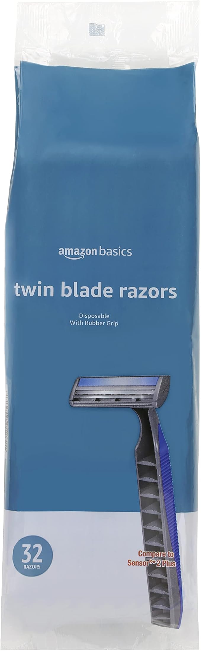 Amazon Basics Twin Blade Pivoting Disposable Razors with Rubber Grip for Great Grip When Wet, Travel-Friendly, 32 Count, 1-Pack (Previously Solimo)
