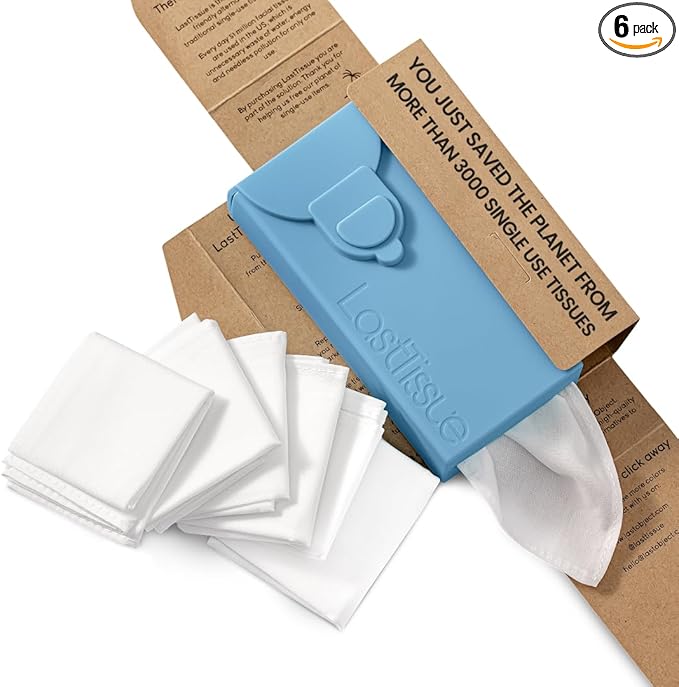 LastTissue® Reusable Cotton Tissue Pack | Face Towels & Handkerchiefs for Men & Women – Washable, Sustainable Facial Tissue with Storage Case - Blue