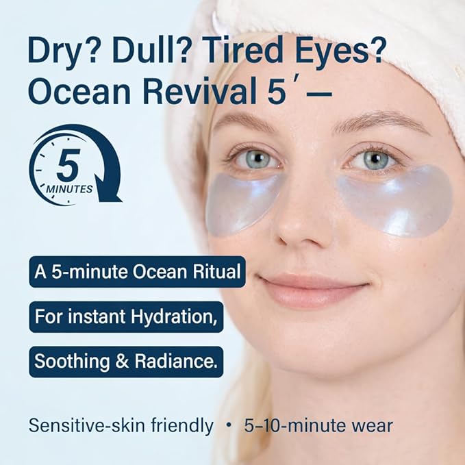 Ocean Oracle Hydrating Hydrogel Eye Patches 28 Pairs, 5-Min Soothing Eye Masks with Marine Algae & Seaweed Blend, Rejuvenating Eye Pads for Tired Eyes, Spa Relaxation Gifts for Women & Men