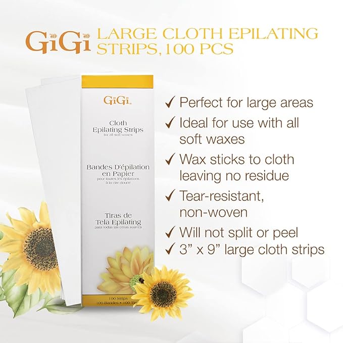 GiGi Cloth Epilating Strips 100 count, Large 3" x 9", 100 Strips