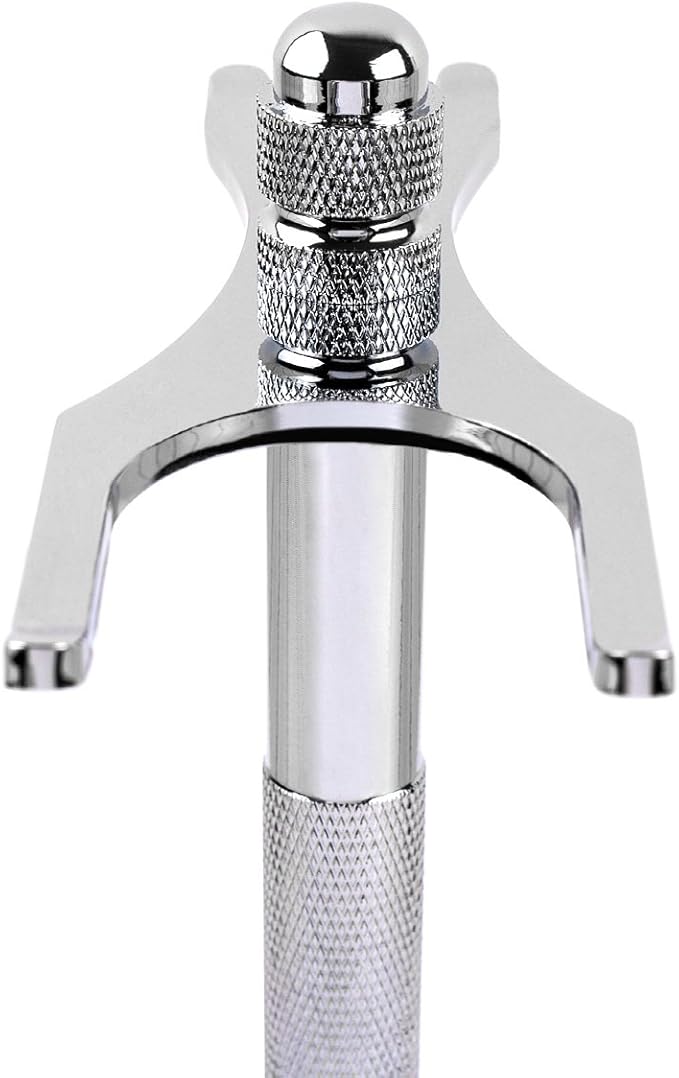 QSHAVE Deluxe Chrome Razor and Brush Stand Holder, Prolong The Life of Your Shaving Brush, 2 Prongs