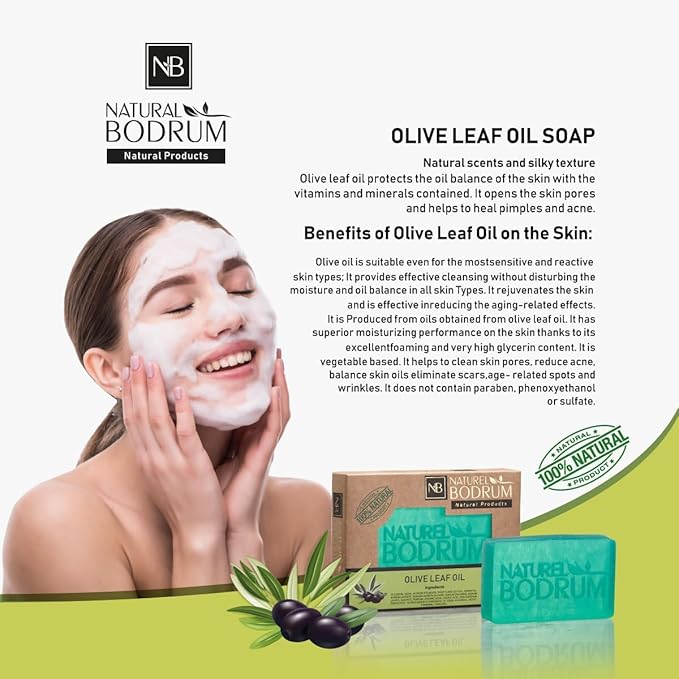 Turkish Olive Leaf Oil Organic Soap Bar for Women and Men, Pack of 3 Glycerin Soap Bars - Balancing & Hydrating Bar Soap with Olive Leaf Extract - Natural & Vegan Spa Gift, for All Skin Types
