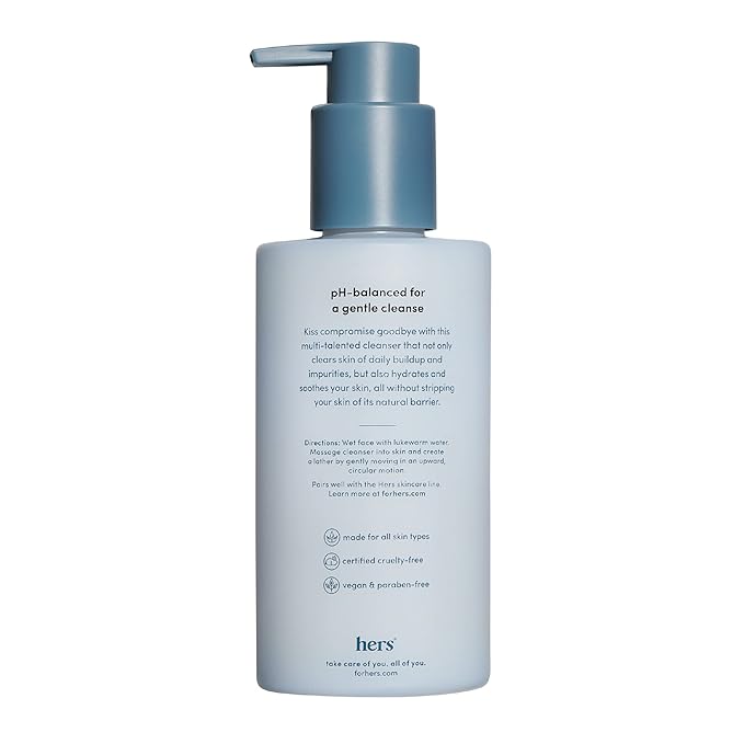 hers Clear Waters Facial Cleanser - Hyaluronic Acid, Squalane, & Green Tea Extract - Hydrating Face Wash for All Skin Types - pH Balanced & Paraben-Free - 6.8 Fl Oz
