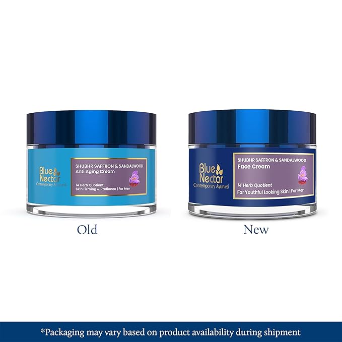Blue Nectar Moisturizer Face Cream, Ayurvedic Anti Aging Wrinkle Cream for Aging Skin |Ancient blend of Saffron & Turmeric for Skin Firming | With Plant Based Collagen Booster(Men, 14 Herbs,1.7 Oz)