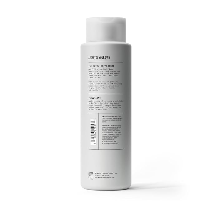 Bevel Exfoliating Body Wash for Men - Dark Cassis Scent with Charcoal and Argan Oil, 16 Oz (Packaging May Vary)