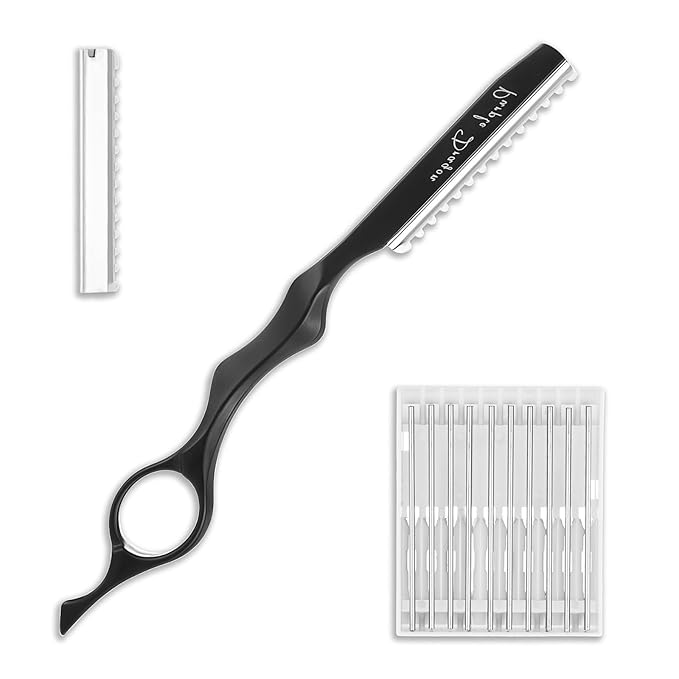 Stainless Steel Hair Cutting Razor6.89",Professional Thinning Razor for Hair Cutting with 10 Pcs Sharp Blades,Razor for HairCutting,Suitable for Salon and Home (Black)