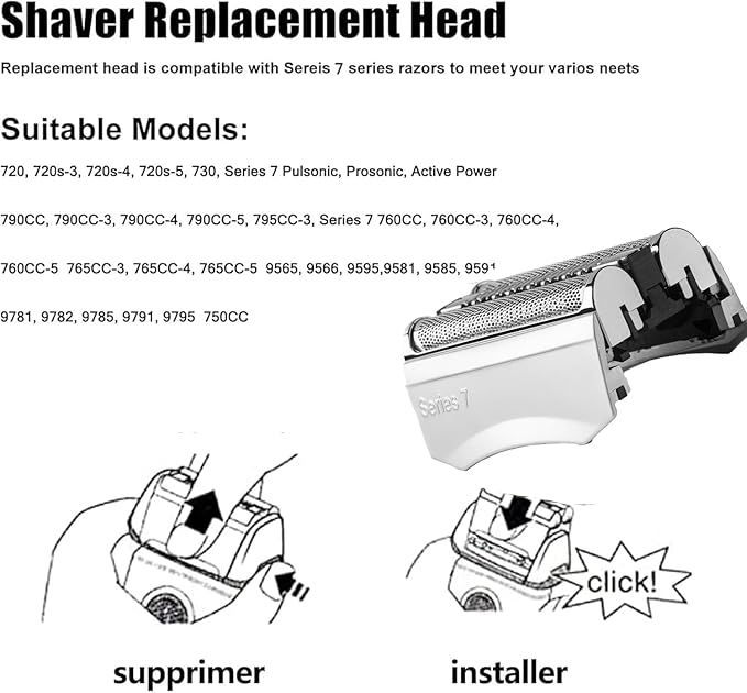 70S Series 7 Replacement Head Compatible with Braun Series 7 Replacement Head,70s Blades for Braun S7 Wet and Dry Replacement Blades for Electric Foil Shaver 720,750CC, 760CC,790CC,9565