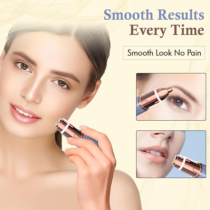 Eyebrow & Facial Trimmer: 2 in1 Rechargeable Facial Hair Removal & Eyebrow Shaver - Body Razor with Built-in LED Light (Blue)