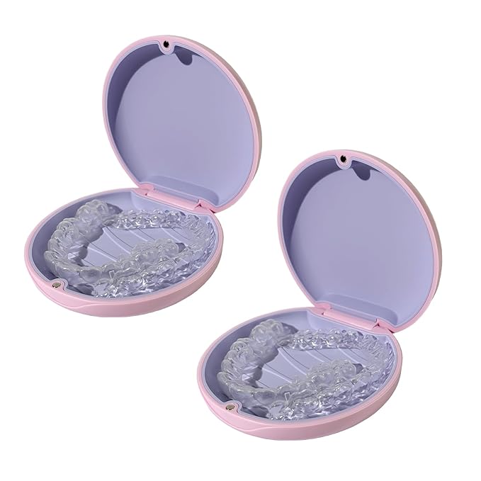 2PCS Retainer Case Compatible with Invisalign,Cute Slim Aligner Case,Customized Magnetic Closure Orthodontic Retainer Cases (2 Pack Pink + Purple Silicone)