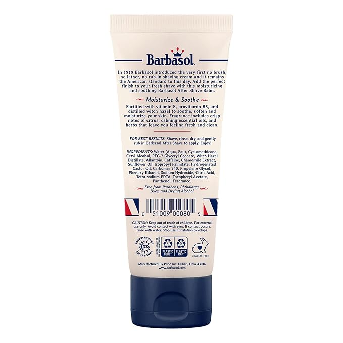 Barbasol 1919 After Shave Balm | Post Shave Balm for Men of All Skin Types | Travel Size Aftershave Cream Soothes, Moisturizes Skin w/Vitamin E, Provitamin B5, Distilled Witch Hazel, 3 OZ (Pack of 1)