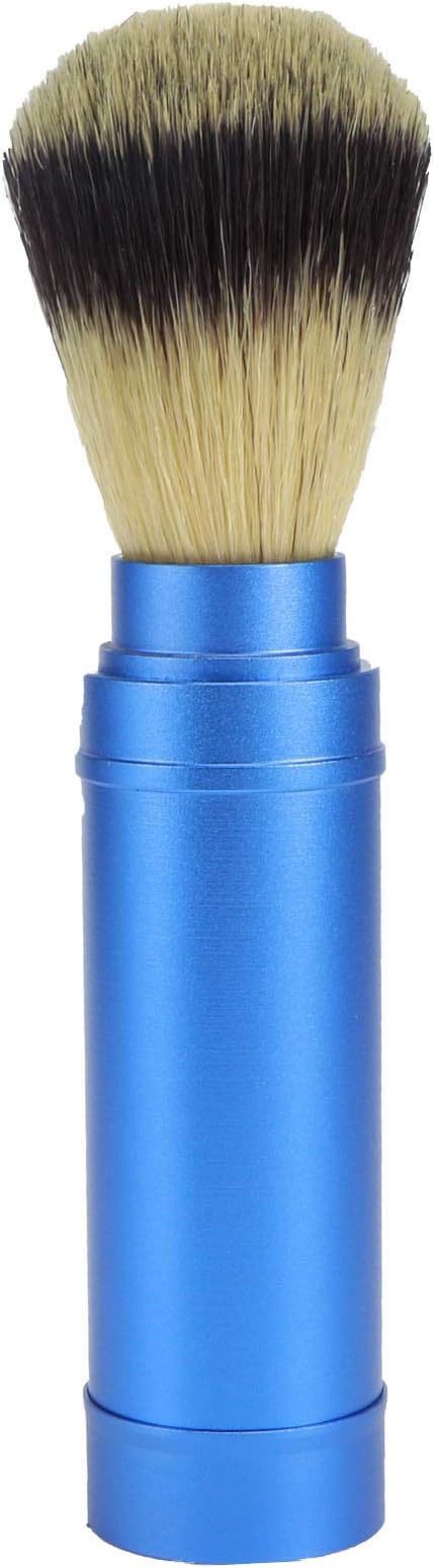 POCREATION Portable Beard Shaving Brush, Aluminum Handle with Soft, Blue, Travel-Size Grooming Tool for Bathroom