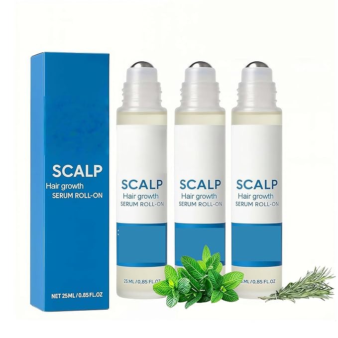 Hair Growth Roll On, Revival Ampoule, Rosemary Hair Groth Serum, Thicker & Stronger Prevents Fall For All Hair (3 Pcs)