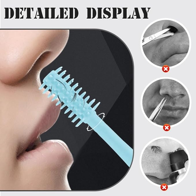 Nasal Hair Cutter, 2025 Double-Sided Nose Hairs Removal, Manual 360° Rotating Nostril Hair Removal Tool, Manual Nose Hairs Cutter, Nasal Hair Trimmer with Ear Picker for Women Men (Blue, 3PCS)