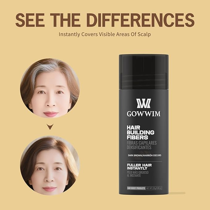 gowwim Hair Fibers for Thinning Hair 25g Hair Building Fibers 100% Undetectable,Instantly Cover Sparse Hair Areas-Bald Spots Cover Up. (Dark Brown)