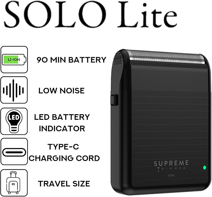 Supreme Trimmer Solo Lite Foil Shaver for Men | Rechargeable Electric Razor + 90 Min Runtime, Type-C USB Fast Charging | Lightweight Travel Shaver, Easy to Carry | STF91