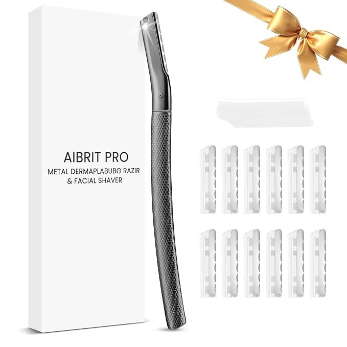 AIBRIT PRO Dermaplaning Tool for Face, Dermaplane Razor for Peach Fuzz with Metal Grip, Professional Eyebrow Razor for Women, Facial Razor for Women Black (12 Replaceable Blades)