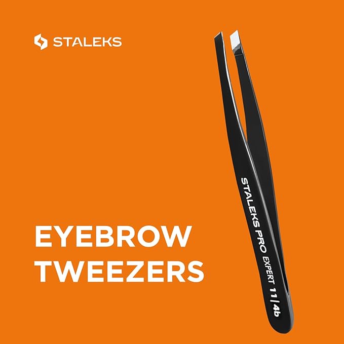 STALEKS PRO Expert 11 Type 4b Professional Eyebrow Tweezers (Black) – Narrow Beveled Stainless Steel for Fine, Thin Brows & Precise Hair Removal