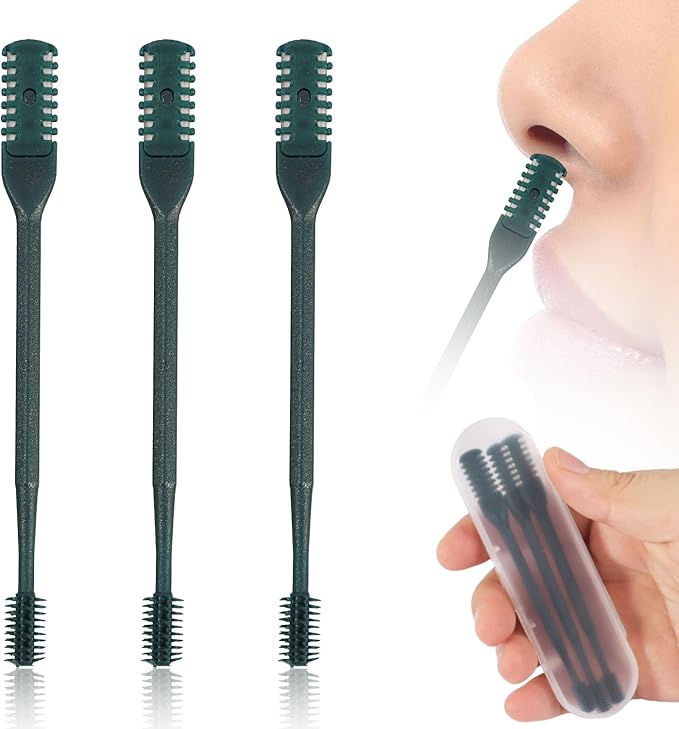 3pcs 2 in 1 Nose Hair Trimmer, 360° Rotating Nasal Hair Cutter Clipper Double Sided Nose Hair Cleaner Portable Manual Nostril Hair Removal Tool with Ear Picker for Men Women (Dark Green)