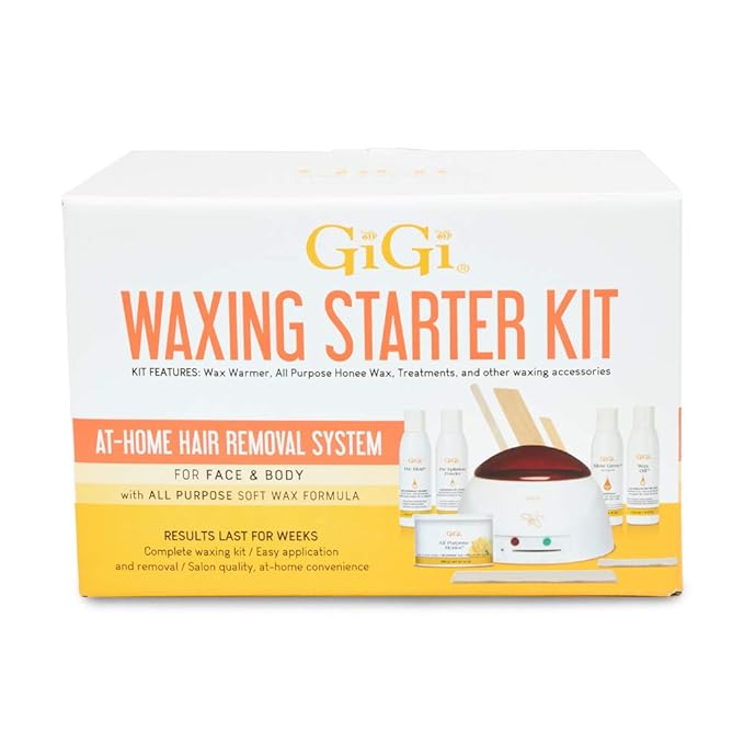 GiGi Waxing Starter Kit - At-Home Hair Removal Kit for Face & Body, Soft Wax Warmer, Pre & Post Waxing Care