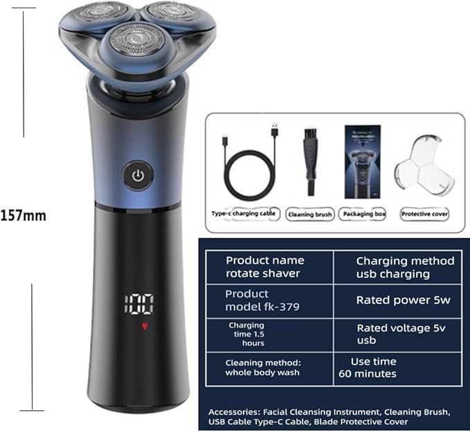 Electric Razor for Men, 4D Rotary Shaver, Wet/Dry Cordless Rechargeable Waterproof