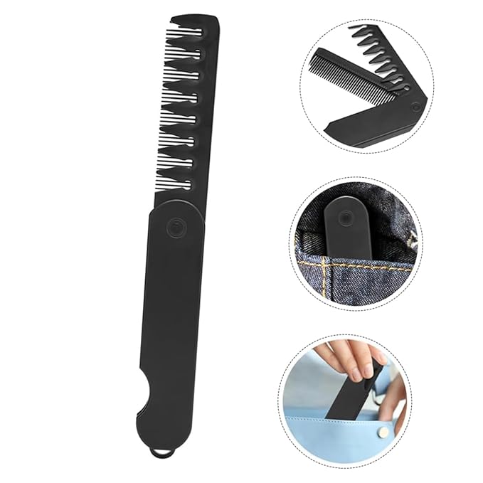 2-in-1 Portable Folding Pocket Comb for Men, Fine & Wide Tooth for Hair, Beard & Mustache Grooming, Travel-Friendly Folding Comb for Daily Use & Styling