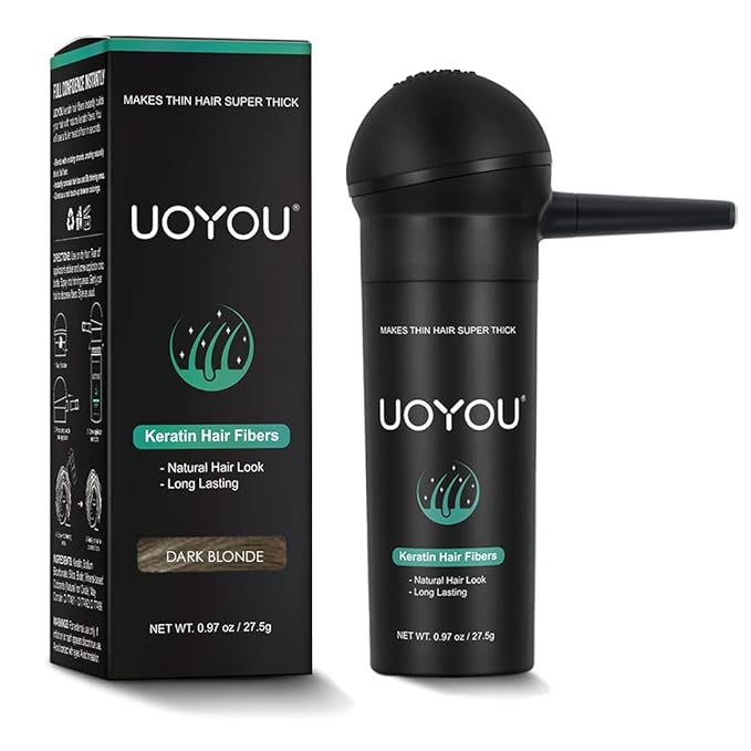 DARK BLONDE Hair Fibers for Thinning Hair 27.5g Bottle with Applicator | Natural Keratin Hair Fibers Concealer for Hair Loss for Men and Women | Hair Building Fibres Powder [DARK BLONDE]