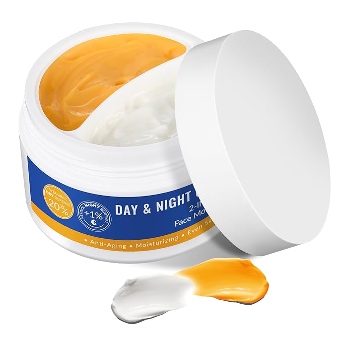 Day & Night Facial Moisturizer, 20% Vitamin C Cream and 1% Retinol Cream for Face Daily Face Moisturizer for Women Men, 2 in 1 Hydrating Facial Lotion for Anti aging Wrinkle Even Skin Tone