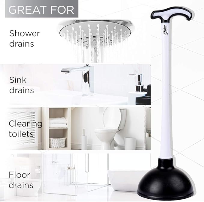 Fuller Brush Bowl Brush & Plunger in Caddy Set– 16-Inch Long Handle Brush – Pistol Grip Rubberized Plunger, Wide Base Caddy, Bathroom, Rim, Trap Cleaner (Pack of 1)